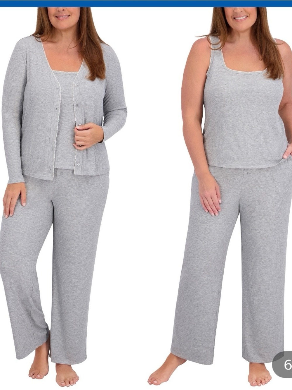 Live 2 Lounge Women's Gray 3-Piece Sleep Set - Tank, Cardigan & Pants size XL